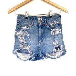 Topshop High Waisted Distressed Mom Jean Shorts